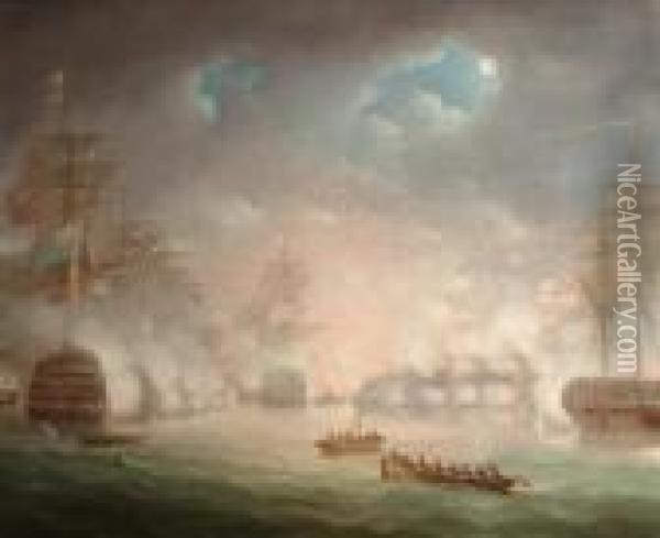 The Bombardment Of Algiers Oil Painting - Thomas Buttersworth