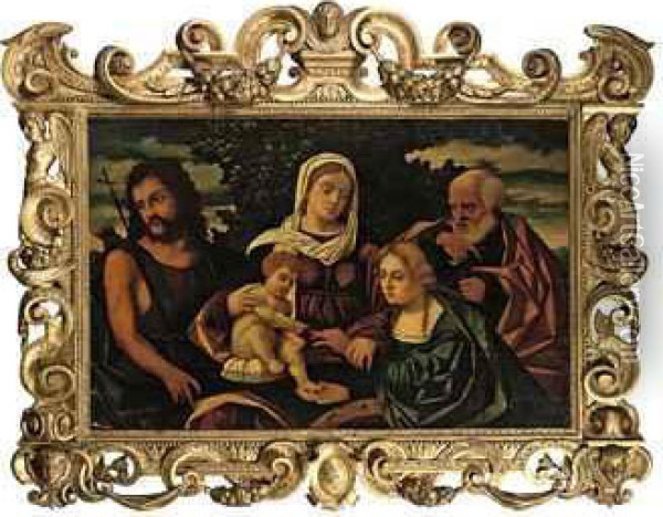 The Holy Family With Saint John The Baptist And Saint Catherine Ofalexandria Oil Painting - Giovanni Battista Cima da Conegliano