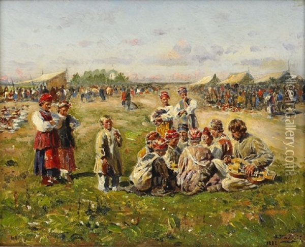 Musicians At The Fair In Little Russia Oil Painting - Vladimir Egorovich Makovsky
