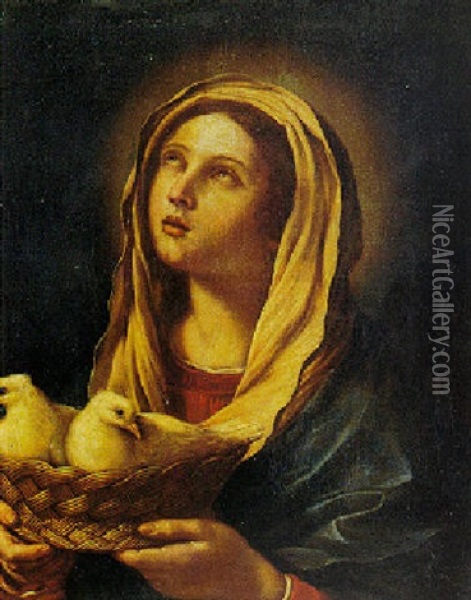 Madonna With Two Doves In A Basket Oil Painting -  Guercino