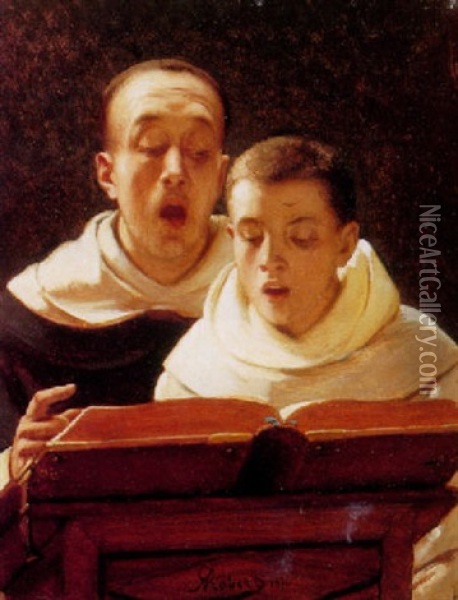 Two Choir Boys Singing Oil Painting - Alexandre Nestor Nicolas Robert