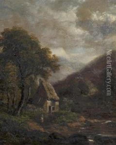 House By The Water Oil Painting - William Westall