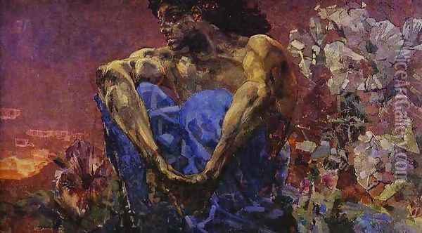 Seated Demon, 1890 Oil Painting - Mikhail Aleksandrovich Vrubel
