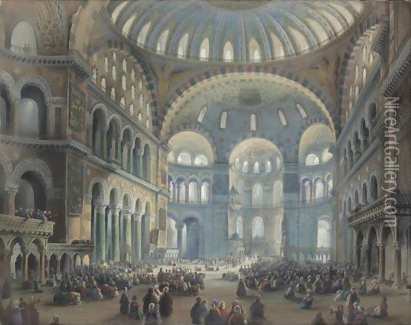 Costantinopoli, Interno Di Santa Sofia Oil Painting - Carlo Bossoli