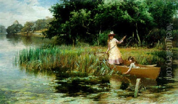 Punting On The River Oil Painting - Alfred Glendening Jr.