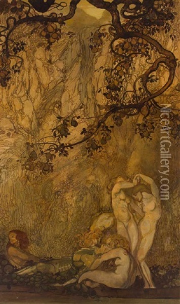 Gentil Llevado Por Las Aguas Encantadas Y Adormecido Por Las Caricias De Flordenieve Oil Painting - Nestor Fernandez de la Torre