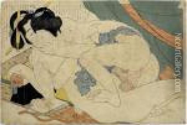 From The Album Fukujuso, Shunga Oil Painting - Katsushika Hokusai
