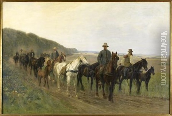 To The Horse Fair Oil Painting - Simon Simonsen