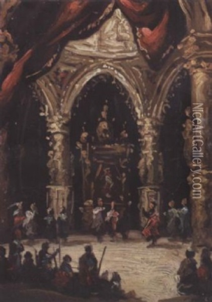 A Church Interior With Figures In A Procession Oil Painting - Eugenio Lucas Velazquez