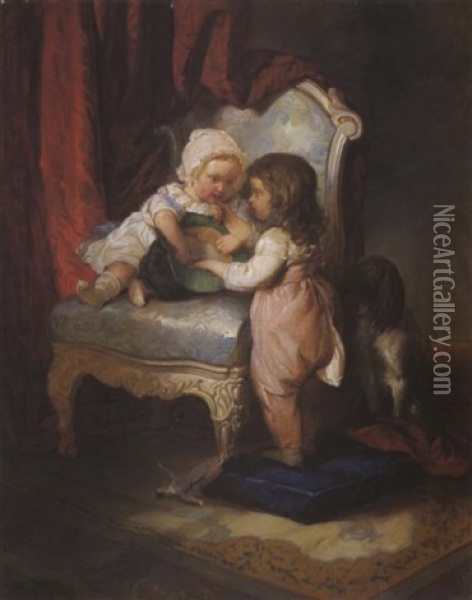 Kirschenessende Kinder Oil Painting - Josef Danhauser