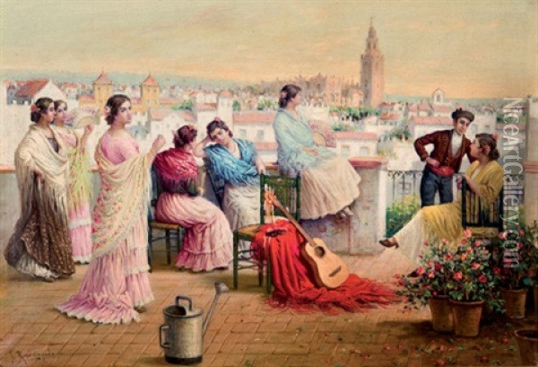 Balcon De Sevilla Oil Painting - Jose Rico y Cejudo