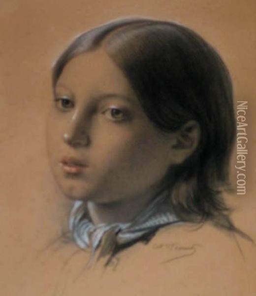 Portrait De Jeune Fille Oil Painting - Octave Tassaert