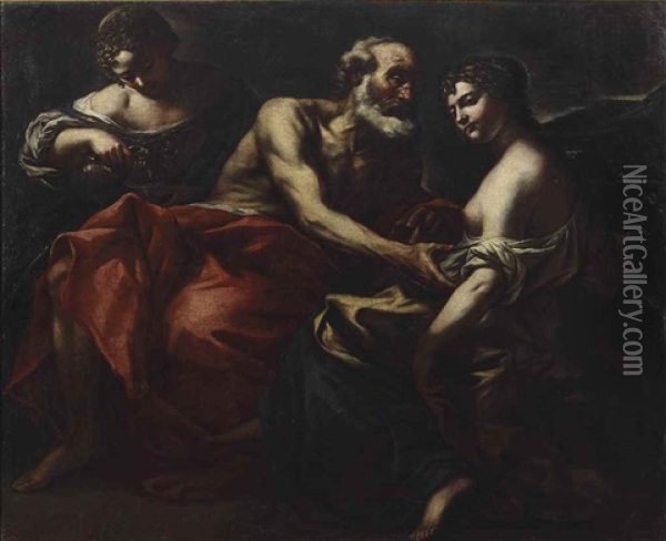 Lot And His Daughters Oil Painting - Giovanni Battista Beinaschi