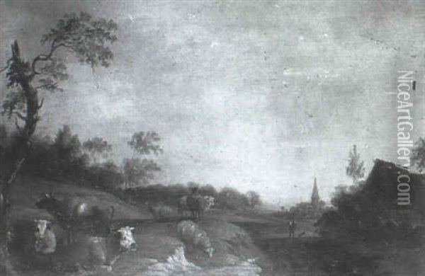 Lagernde Kuh- Und Schafherde In Einer Weiten Landschaft Oil Painting - Johann Friedrich Weitsch