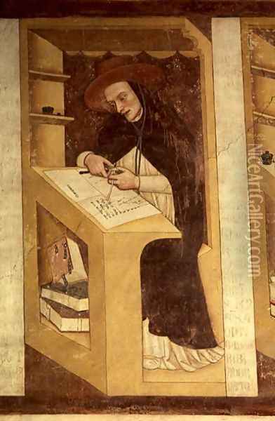 Dominican Monk at his Desk, from the Cycle of Forty Illustrious Members of the Dominican Order, in the Chapterhouse, 1342 Oil Painting - Tommaso da Modena Barisino or Rabisino