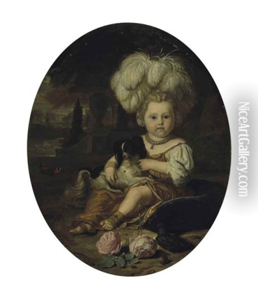 Portrait D'un Jeune Enfant Avec Un Chien Oil Painting - Carel de Moor
