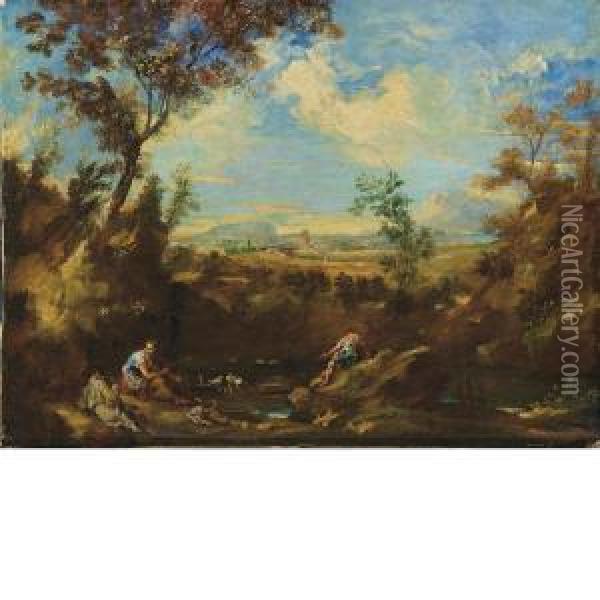 Paesaggio Con Viandanti In Riposo Oil Painting - Antonio Francesco Peruzzini
