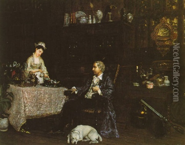Serving Tea Oil Painting - Louis Robert Carrier-Belleuse