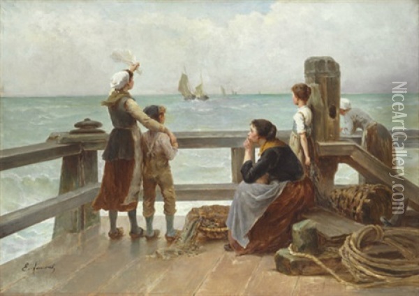 A Sailor's Goodbye Oil Painting - Ernest Joseph Laurent