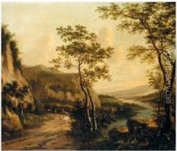 Drovers In A Wooded Landscape Oil Painting - Willem de Heusch