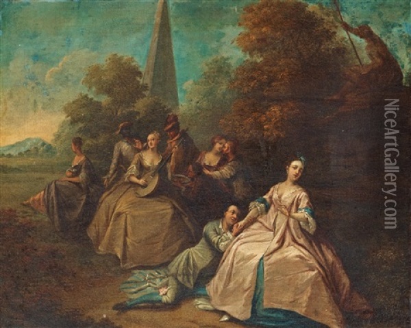 Landscape With Lovers In The Foreground Oil Painting - Jean-Baptiste Pater