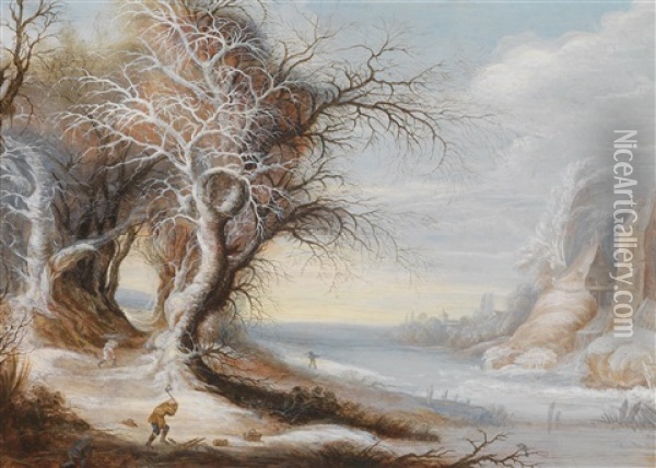 Eine Winterlandschaft Mit Einem Holzfaller Oil Painting - Gysbrecht Leytens