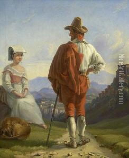 Begegnung In Den Sabiner
 Bergen. Oil Painting - Friedrich I Preller
