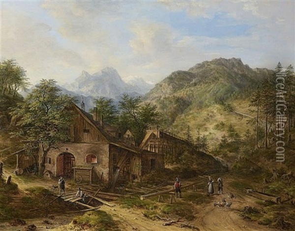 Gebirgslandschaft Mit Hammerschmiede Oil Painting - Johann Jakob Dorner the Younger