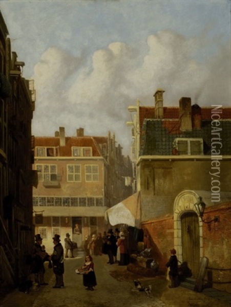 Dutch Cityview With Collectors At An Antiques-stand Oil Painting - Joseph Bles