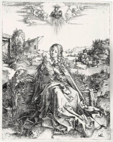 The Holy Family With The Butterfly (b.44; M., Holl.42) Oil Painting - Albrecht Durer