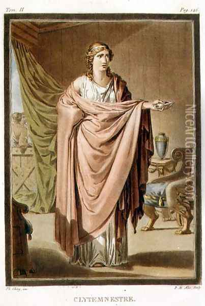 Clytemnestra, costume for 'Iphigenia in Aulis', from Volume II of 'Research on the Costumes and Theatre of All Nations' Oil Painting - Philippe Chery