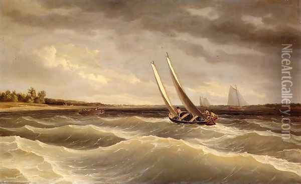 Boats Navigating the Waves Oil Painting - Thomas Birch