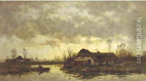 Na zonsondergang a river landscape at dusk Oil Painting - Willem Cornelis Rip