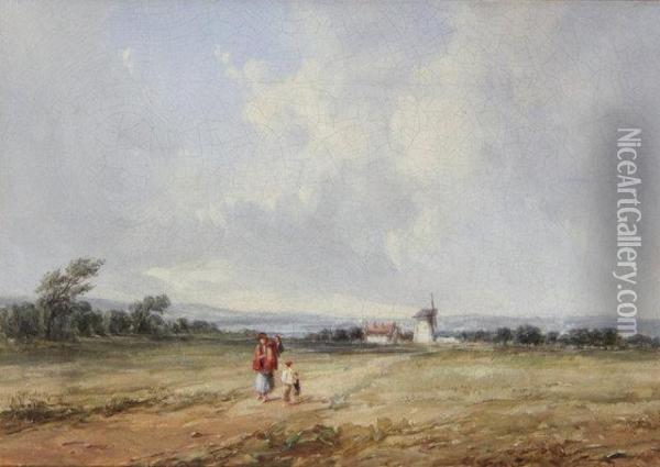 Southport: Figures On A Country Road Oil Painting - Alfred Vickers