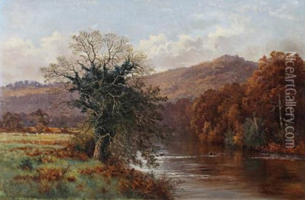 A Wooded River Landscape Oil Painting - Arthur Bevan Collier