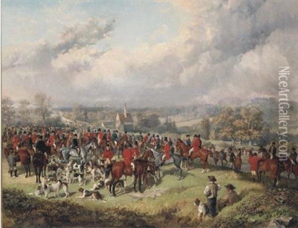 First Meet Of The Cotswold Hounds On The London Road, 1858 Oil Painting - George Bouverie Goddard