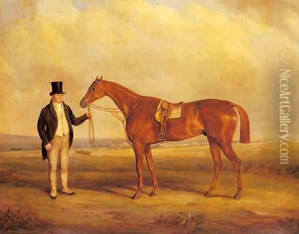 A Gentleman Holding Dangerous the Winner of the 1833 Derby Oil Painting - John Jnr. Ferneley