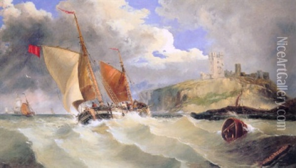 A Breezy Day At Dunstanborough Castle Oil Painting - John Callow