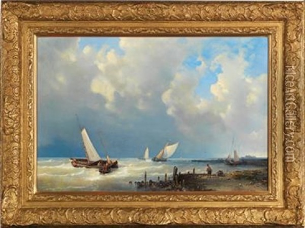 Fisher Boats By The Coast Oil Painting - Abraham Hulk the Elder