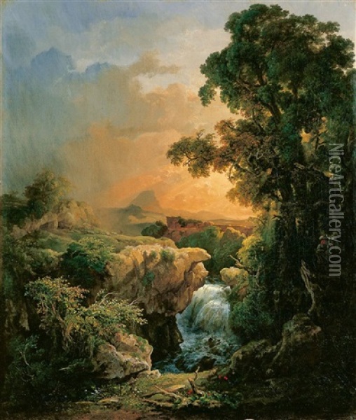 Landschaft Mit Wasserfall Oil Painting - Karoly Marko the Elder