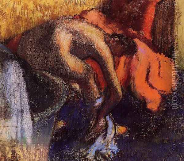 After Bathing, Woman Drying Her Leg Oil Painting - Edgar Degas