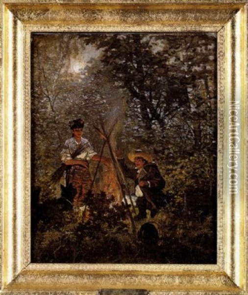 Forest Bonfire Oil Painting - Stanislaw Polian Wolski
