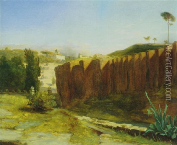 Parkmauer Der Villa Borghese Mit Der Villa Raphaela Oil Painting - Carl Blechen