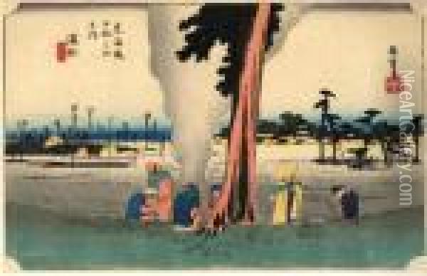 Les 53 Stations Du Tokaido, Hamamatsu, Fuyugare No Zu Oil Painting - Utagawa or Ando Hiroshige