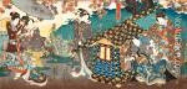 Ksiaze Hikaru (genji ) Przed Palankinem Oil Painting - Kunisada