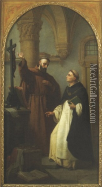 La Recontre De Saint Bonaventure Et Saint Thomas D'aquin Oil Painting - Antoine Magaud
