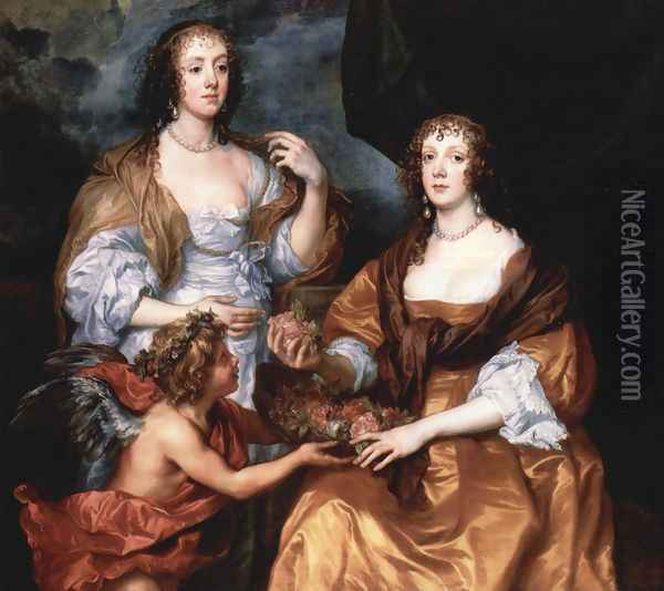 Portrait of the ladies Elisabeth Thimbleby and Dorothy Viscountess Andover Oil Painting - Sir Anthony Van Dyck
