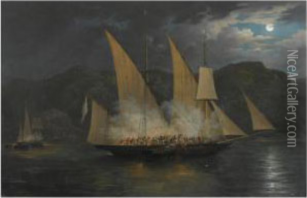 The Capture Of A Greek Pirate 
Vessel In The Archipeligo By Boats Ofthe British Navy, 31st January 1825 Oil Painting - Condy, Nicholas Matthews