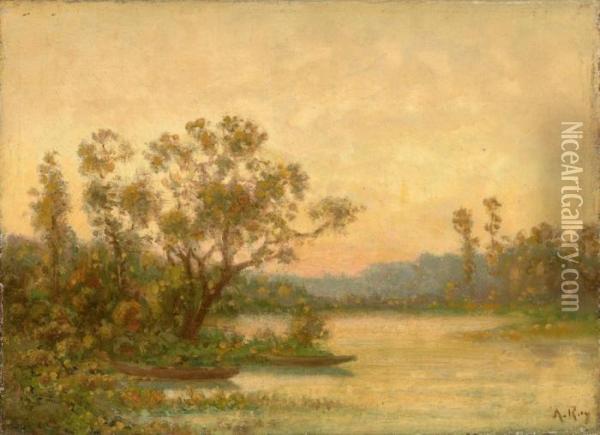 Abendliche Impressionistische Flusslandschaft Oil Painting - Anatole Paul Ray