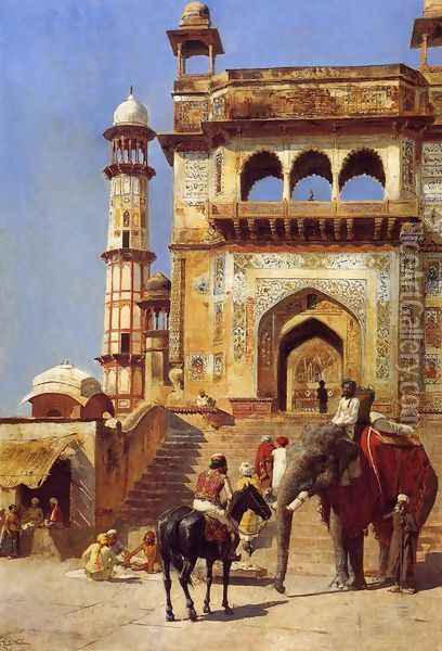 Before A Mosque Oil Painting - Edwin Lord Weeks